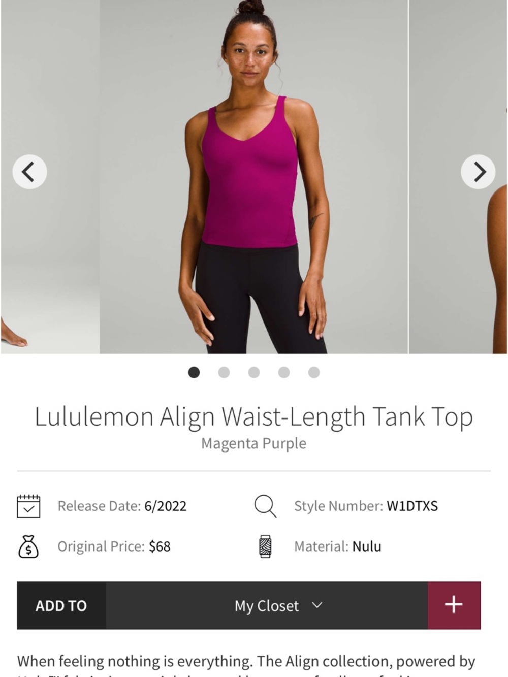 lululemon athletica Align Tank in Magenta Purple